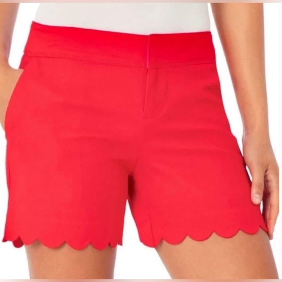 Isaac Mizrahi New York Red Scalloped High Waist Shorts Women’s 10  [299] - Picture 1 of 5